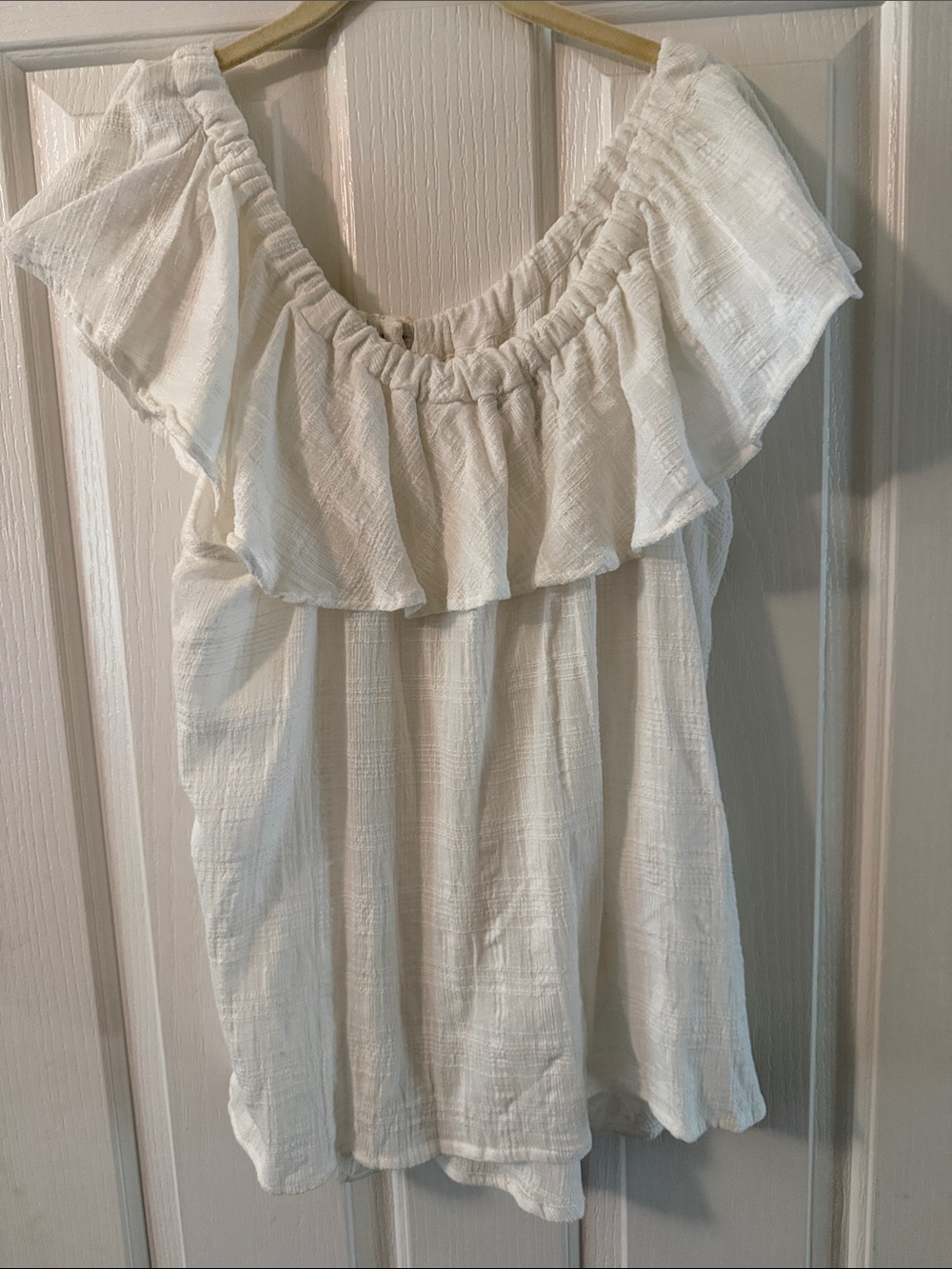 Passport White Ruffled Off-Shoulder Button Front Top - Picture 6 of 6